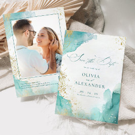 Reserve A Data Casamento Moderno na Praia Teal Dourado Foto Abstr