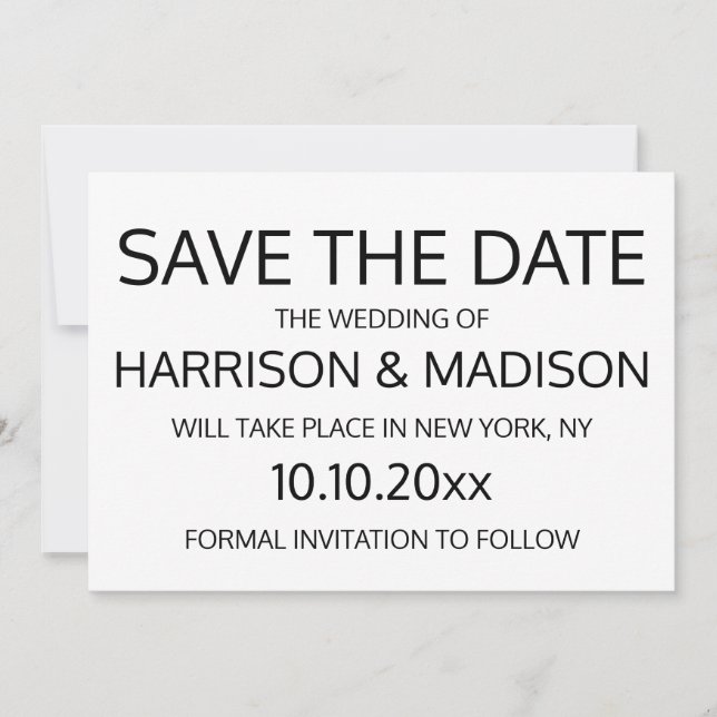Reserve A Data Casamento Moderno preto e branco Salvar a Data (Frente)