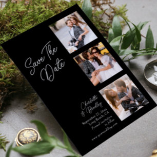 Reserve A Data Casamento Moderno Quatro Fotos Preto e Branco