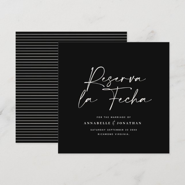Reserve A Data Casamento moderno Reserva a Data creme preto Salva (Frente/Verso)