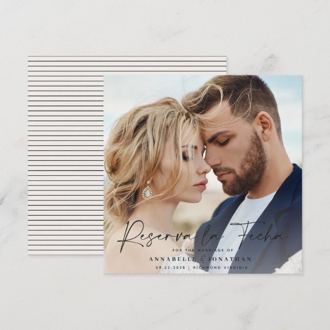 Reserve A Data Casamento moderno Reserva la Fecha creme preto Sal (Frente/Verso)