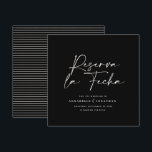 Reserve A Data Casamento moderno Reserva la Fecha creme preto Sal<br><div class="desc">Cartão de casamento moderno e sofisticado com tipografia em negrito Reserva la Fecha. Com tipografia moderna e elegante e design de fundo listrado. As cores podem ser personalizadas.</div>