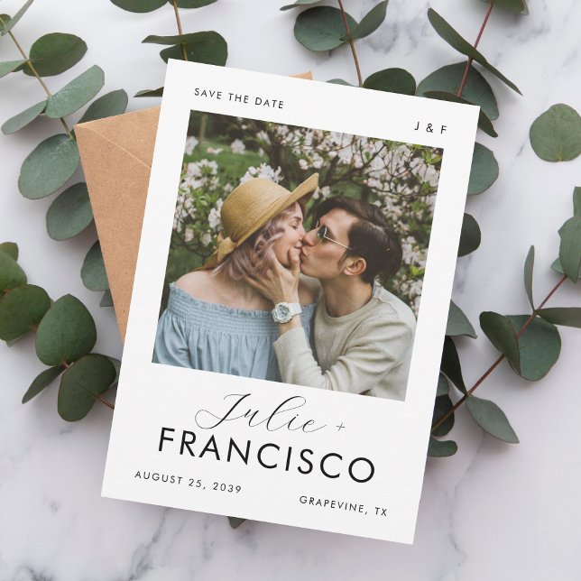 Reserve A Data Casamento Moderno Romântico com Monograma de Foto  (Criador carregado)