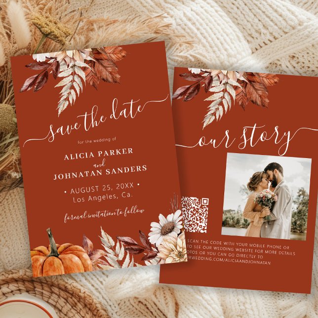 Reserve A Data Casamento moderno rústico com código QR floral em  (Criador carregado)