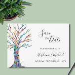 Reserve A Data Casamento Moderno Salva A Data<br><div class="desc">Este único cartão de salvamento de casamento é decorado com uma árvore de mosaico colorida. Facilmente personalizável. Use a Ferramenta Design para alterar o tamanho, o estilo ou a cor do texto. Você não encontrará esta imagem exata de outros designers enquanto criamos nossa trabalho de arte. Mosaico original e Watercolor...</div>