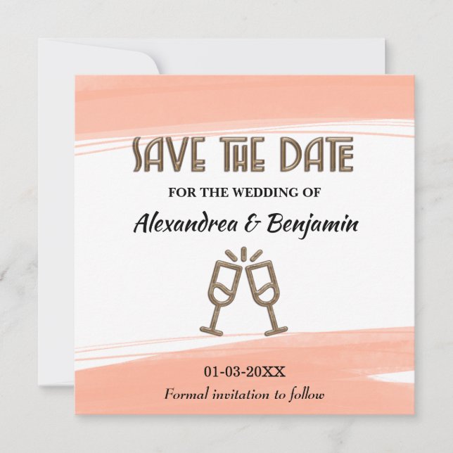 Reserve A Data Casamento Moderno Save The Date Aquarela Rosa (Frente)