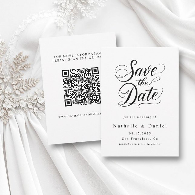 Reserve A Data Casamento Moderno Simples Código QR Preto e Branco (Criador carregado)