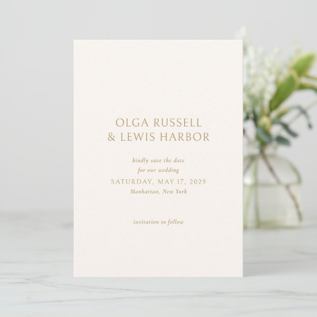 Reserve A Data Casamento Moderno Simples de Marfim e Ouro (Em pé/Frente)