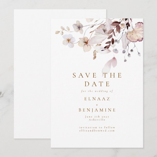 Reserve A Data Casamento Moderno Simples de Outono com Flores Sec (Frente/Verso)