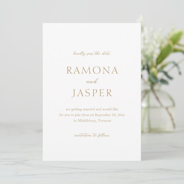 Reserve A Data Casamento Moderno Simples Dourado Bold (Em pé/Frente)