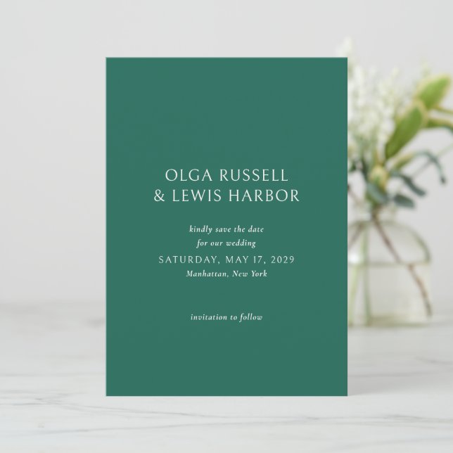 Reserve A Data Casamento Moderno Simples Esmeralda Verde (Em pé/Frente)