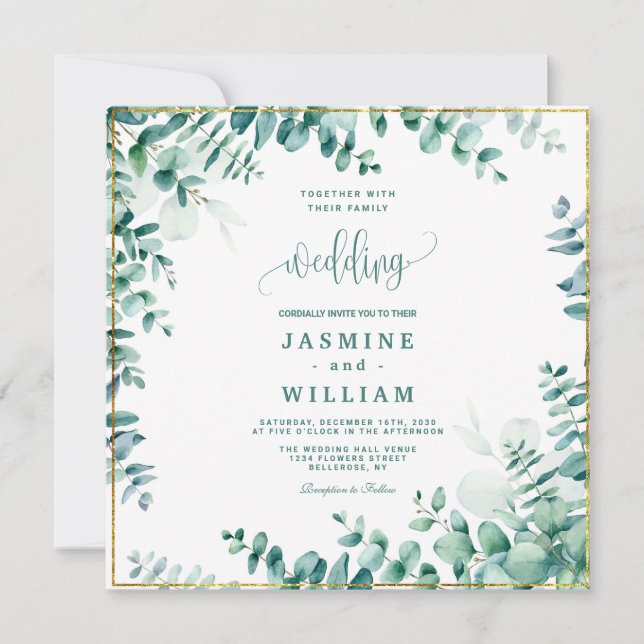 Reserve A Data Casamento Moldura de Eucalipto Verde (Frente)