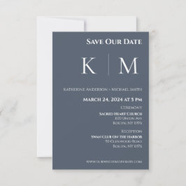 Reserve A Data Casamento-Monograma-Azul-e-Branco-