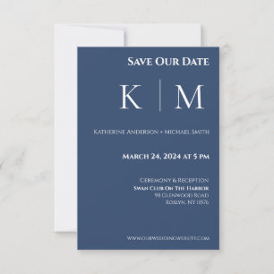 Reserve A Data Casamento-Monograma-Azul-escuro e Branco-