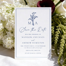 Reserve A Data Casamento Monograma Clássico com Lírio Calla Azul-
