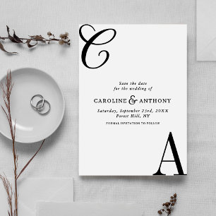 Reserve A Data Casamento Monograma Minimalista Preto e Branco Mod