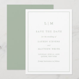 Reserve A Data Casamento Monograma Simples em Verde Sage Elegante