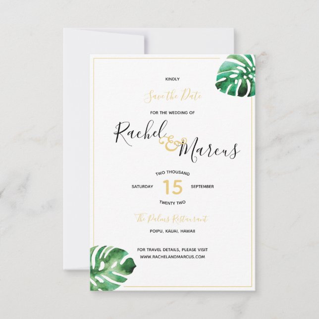 Reserve A Data Casamento Monstera Leaf (Frente)