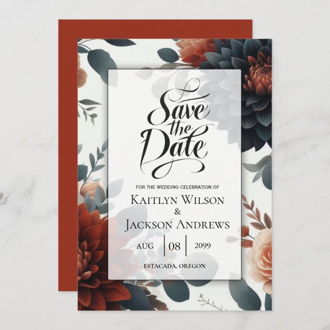 Reserve A Data Casamento Moody Rustic Fall Florals (Frente/Verso)
