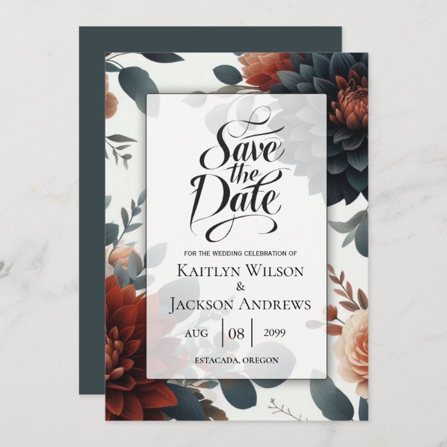 Reserve A Data Casamento Moody Rustic Fall Florals (Frente/Verso)