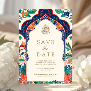 Reserve A Data Casamento Muçulmano Creme com Relevo Floral Persa