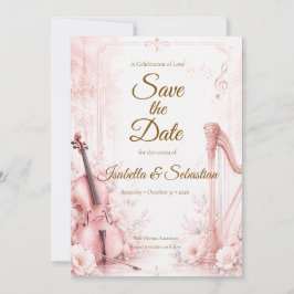 Reserve A Data Casamento Musical Elegante Rosa