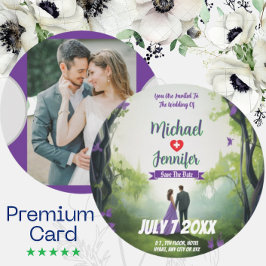 Reserve A Data Casamento na Floresta Roxa, Salve a Data com Foto 