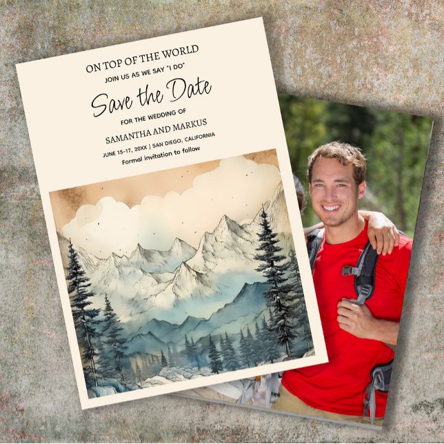 Reserve A Data Casamento na Natureza na Montanha Foto Salvar Data (Mountain wedding Save the Date photo card)