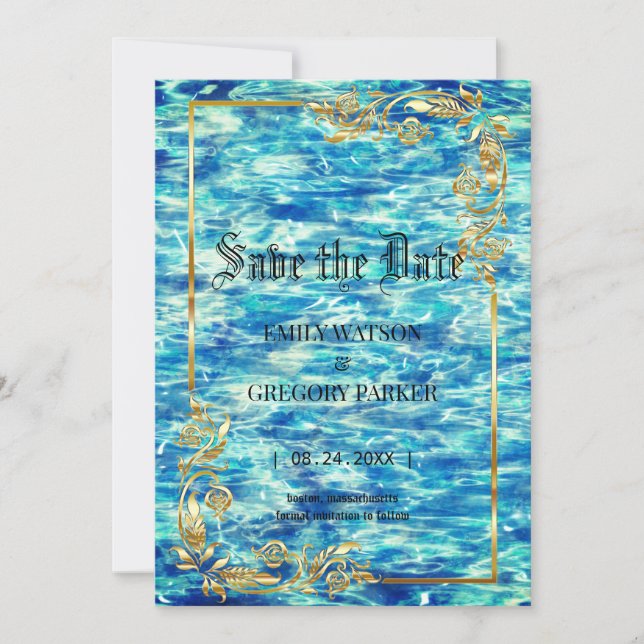 Reserve A Data Casamento na piscina, ouro (Frente)