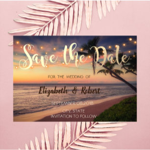 Reserve A Data Casamento na Praia ao Pôr do Sol, Palmeiras, Luzes