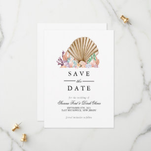 Reserve A Data Casamento na praia com coral e conchas