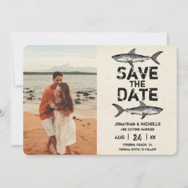 Reserve A Data Casamento na Praia com Foto de Tubarão Vintage