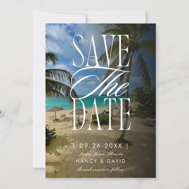 Reserve A Data Casamento na Praia com Palmeira Tropical (Frente)