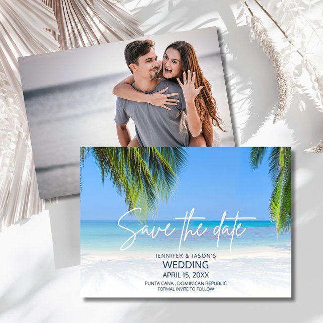 Reserve A Data Casamento na Praia com Palmeiras  (Palm Tree Beach Destination Wedding Save The Date)