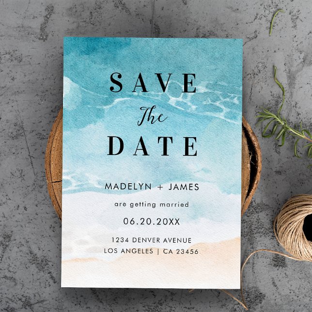 Reserve A Data Casamento na Praia do Oceano de Verão Moderno (Modern Summer Ocean Beach Wedding Save The Date
)