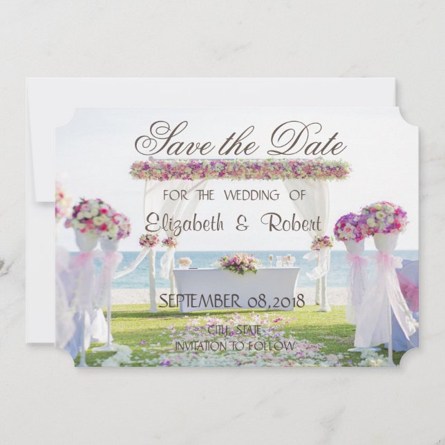 Reserve A Data Casamento na Praia, Floral Salvar a Data (Frente)