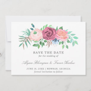 Reserve A Data Casamento Não Fotográfico Floral Rosa