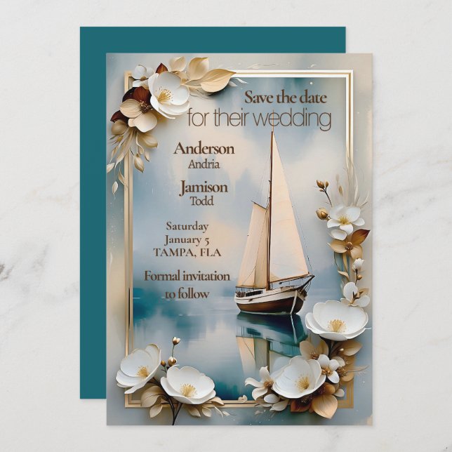 Reserve A Data Casamento náutico de iate (Frente/Verso)