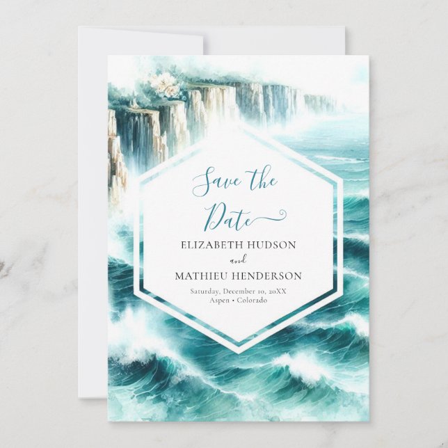 Reserve A Data Casamento Náutico de Paisagem Personalizada (Frente)