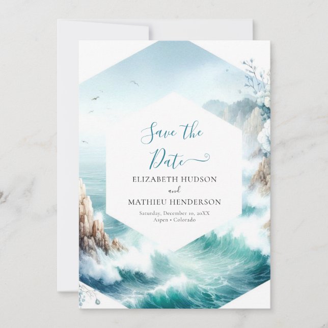 Reserve A Data Casamento Náutico Imprimível Personalizado (Frente)