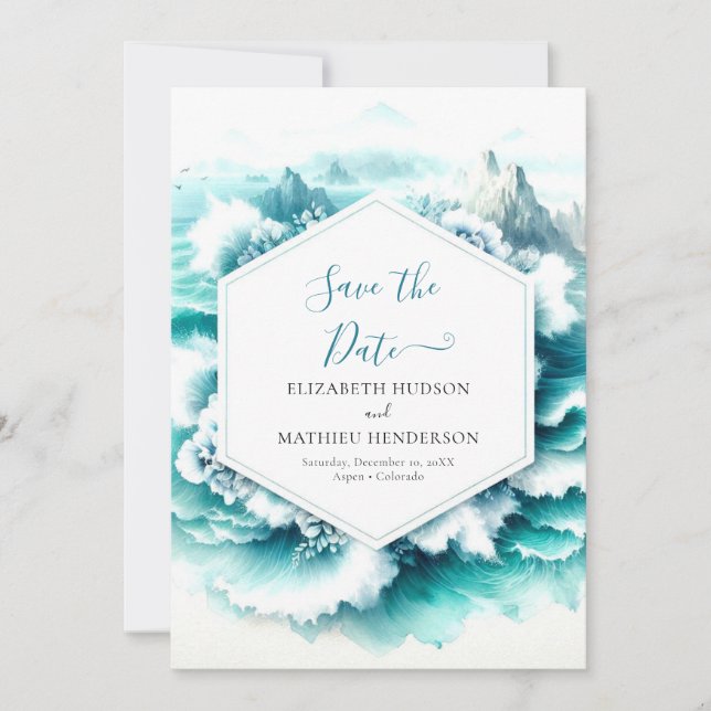 Reserve A Data Casamento Náutico na moda Watercolor (Frente)
