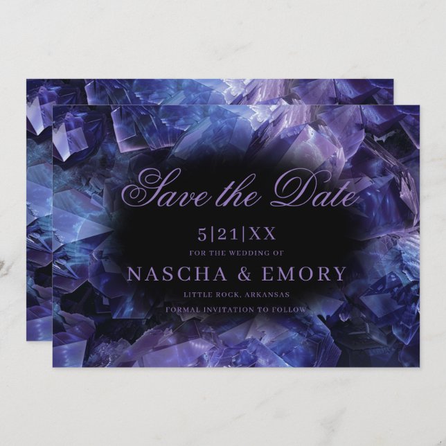 Reserve A Data Casamento Negra de Cristais de Bruxas de Roxo Escu (Frente/Verso)