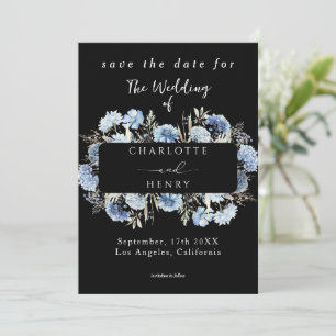 Reserve A Data Casamento Negra Elegante de Moldes Azuis