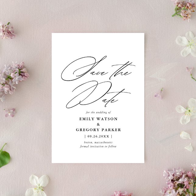 Reserve A Data Casamento Negro da Caligrafia Mínima Moderna (Criador carregado)