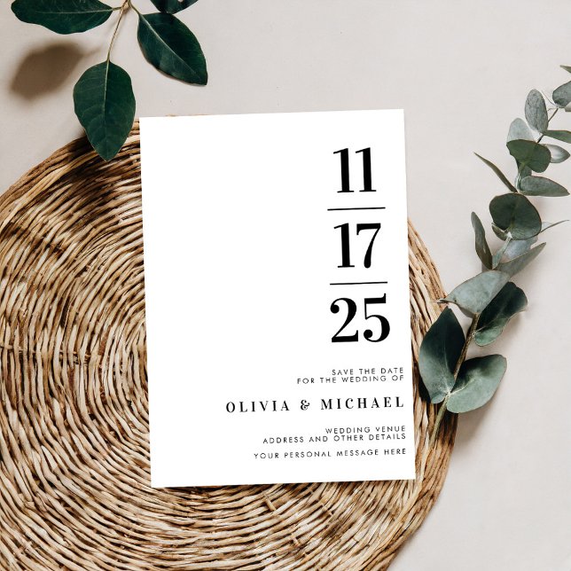 Reserve A Data Casamento Negro e Branco Moderno Elegante (Criador carregado)