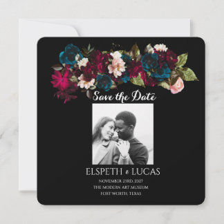 Reserve A Data Casamento Negro e Floral Minimalista Elegante