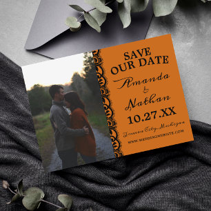 Reserve A Data Casamento Negro Laranja do Halloween do Luar Gótic