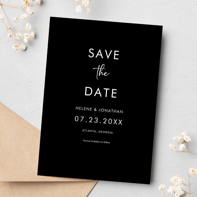 Reserve A Data Casamento Negro Mínimo Elegante (Elegant Minimal Black Wedding Save The Date)