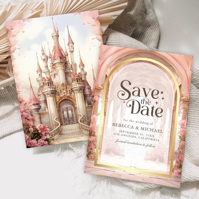 Reserve A Data Casamento no Castelo de Conto de Fadas Floral Rosa (Criador carregado)