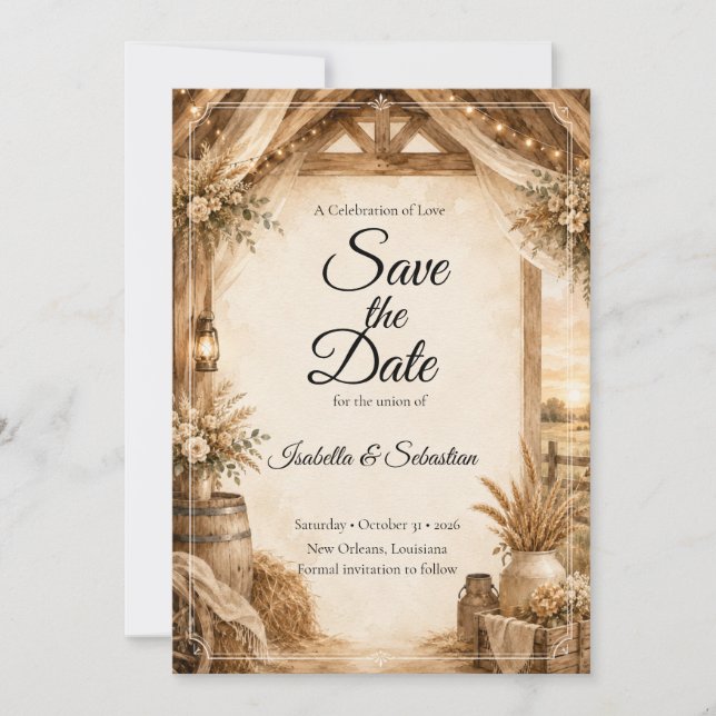 Reserve A Data Casamento no Celeiro Rústico (Frente)